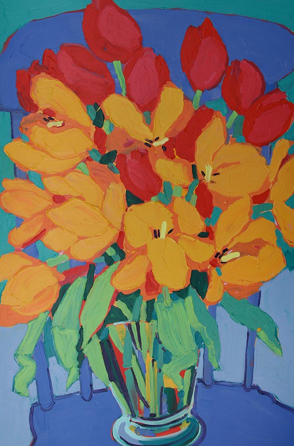 Tulips on a Blue Chair