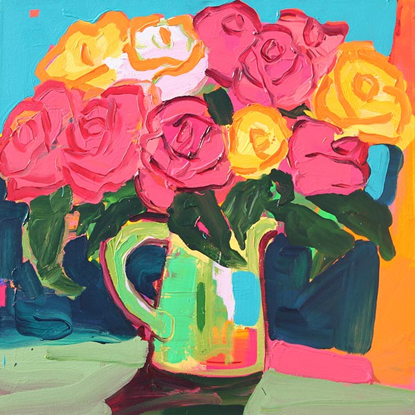 Roses In Green Pitcher